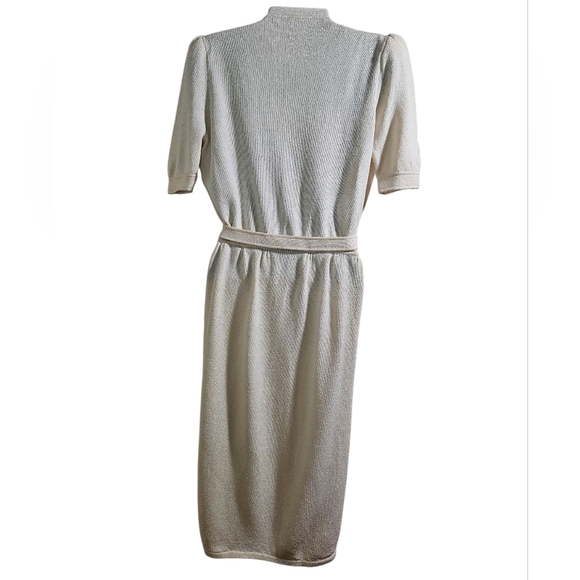 80s St. John Cream Sweater Knit Dress W Belt 6 - Picture 11 of 14
